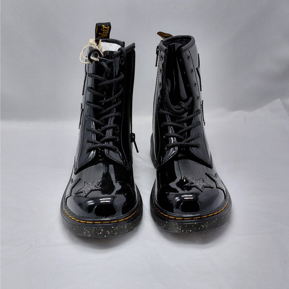 Dr Martens 1460 Girls Size 6 Youth Black Patent Glitter Star Combat Boots School - Picture 4 of 13